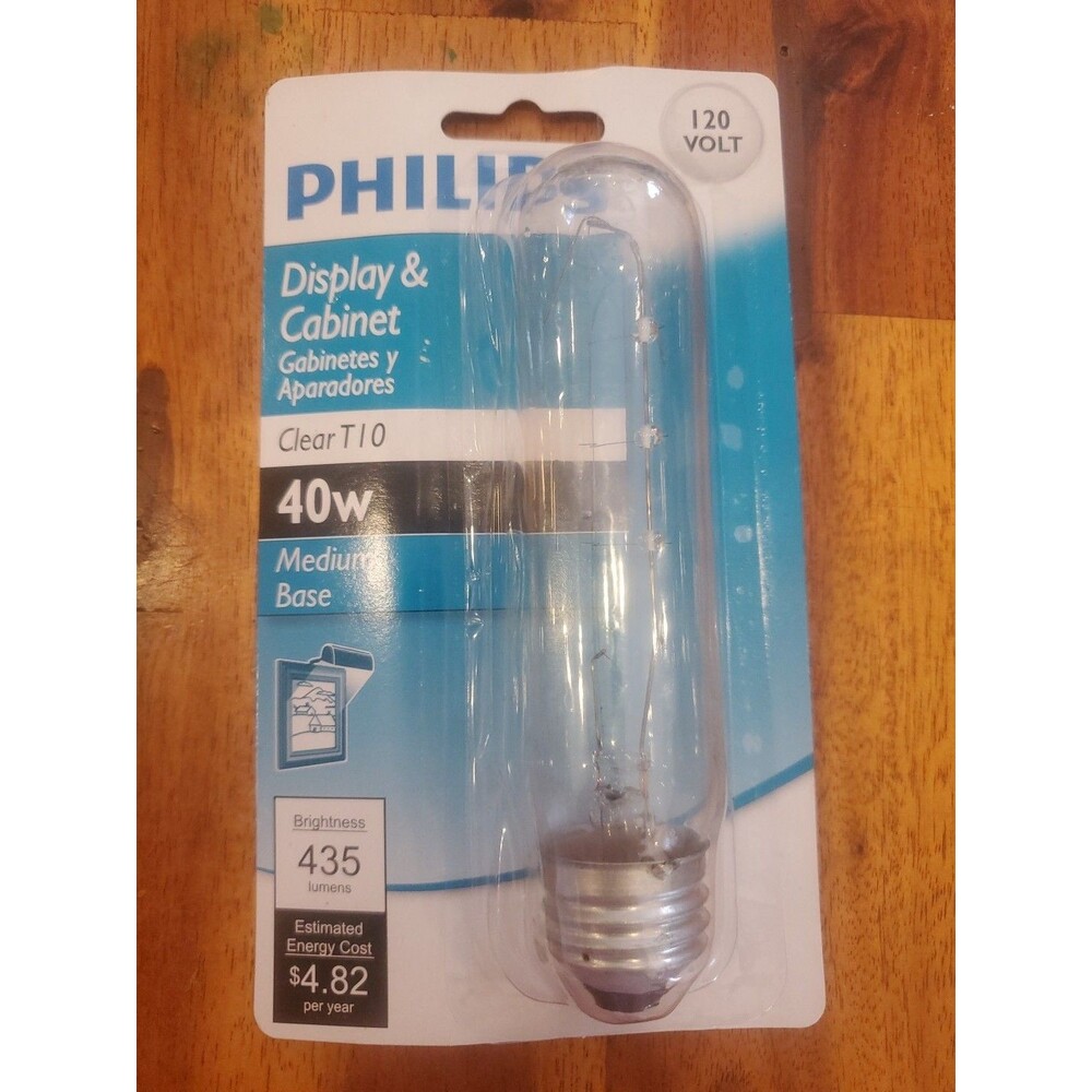 1 Philips 40W T10 Clear Medium Base Bulbs